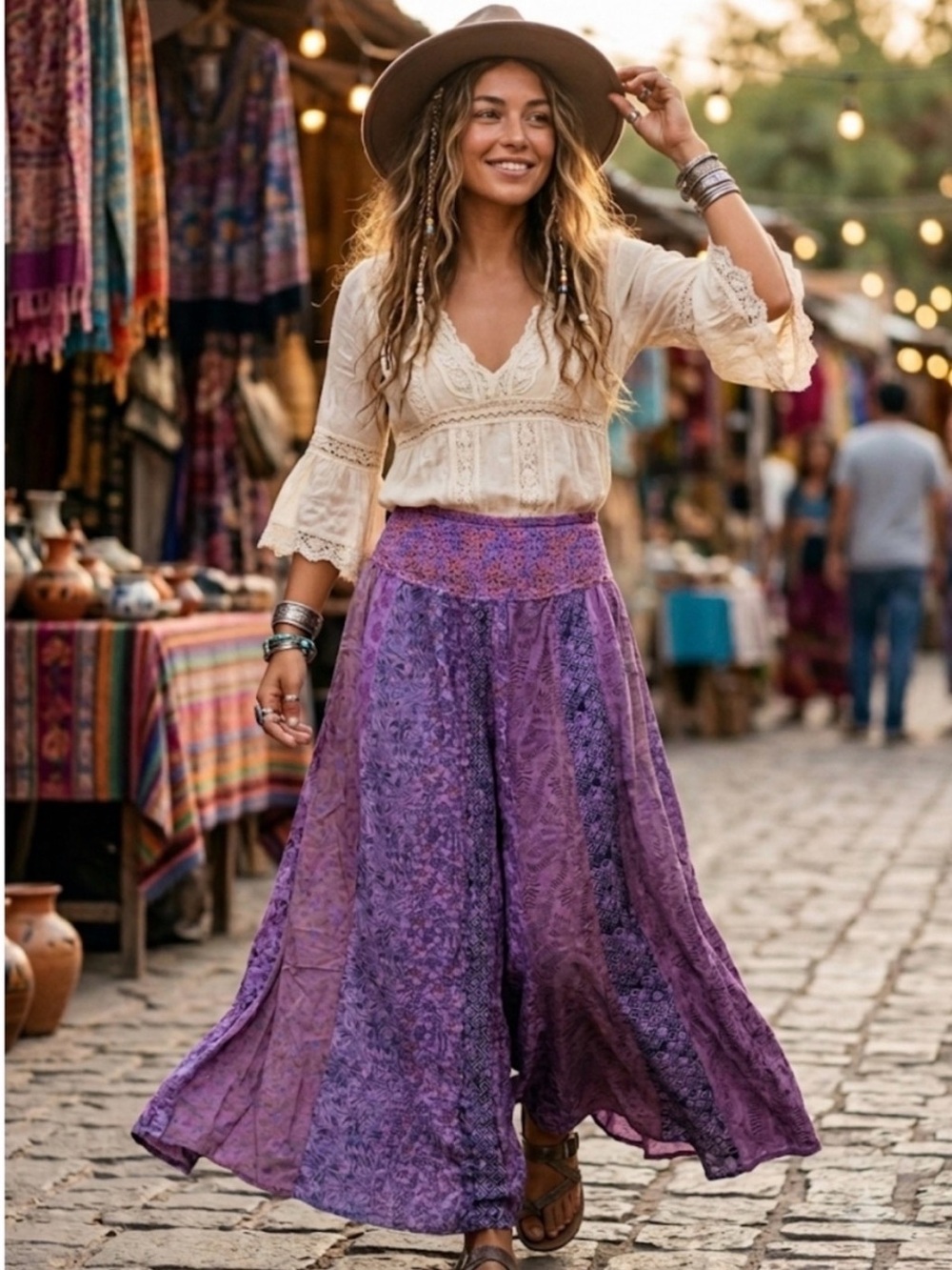 Jaded Gypsy Bohemian Purple Wide Pants NWT SZ L/XL MSRP $189